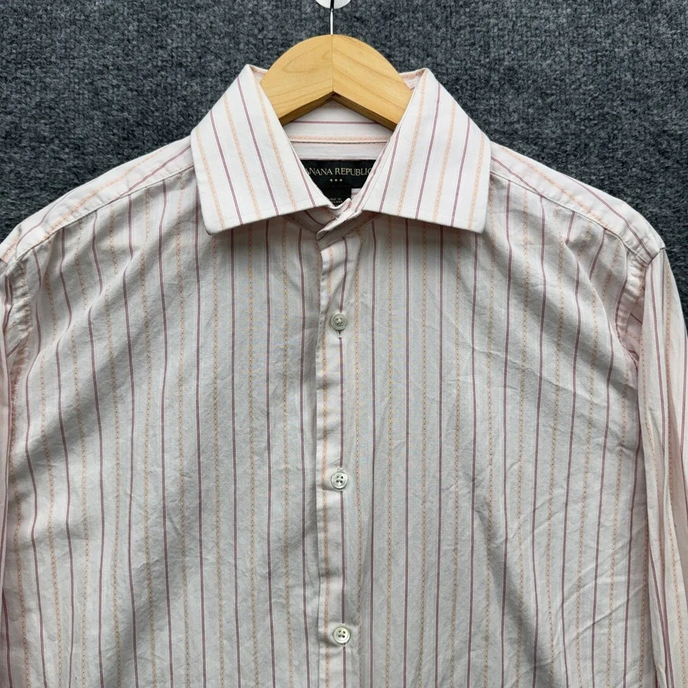 Banana Republic Button Shirt Mens L Pink Long Sleeve Striped Cotton Casual